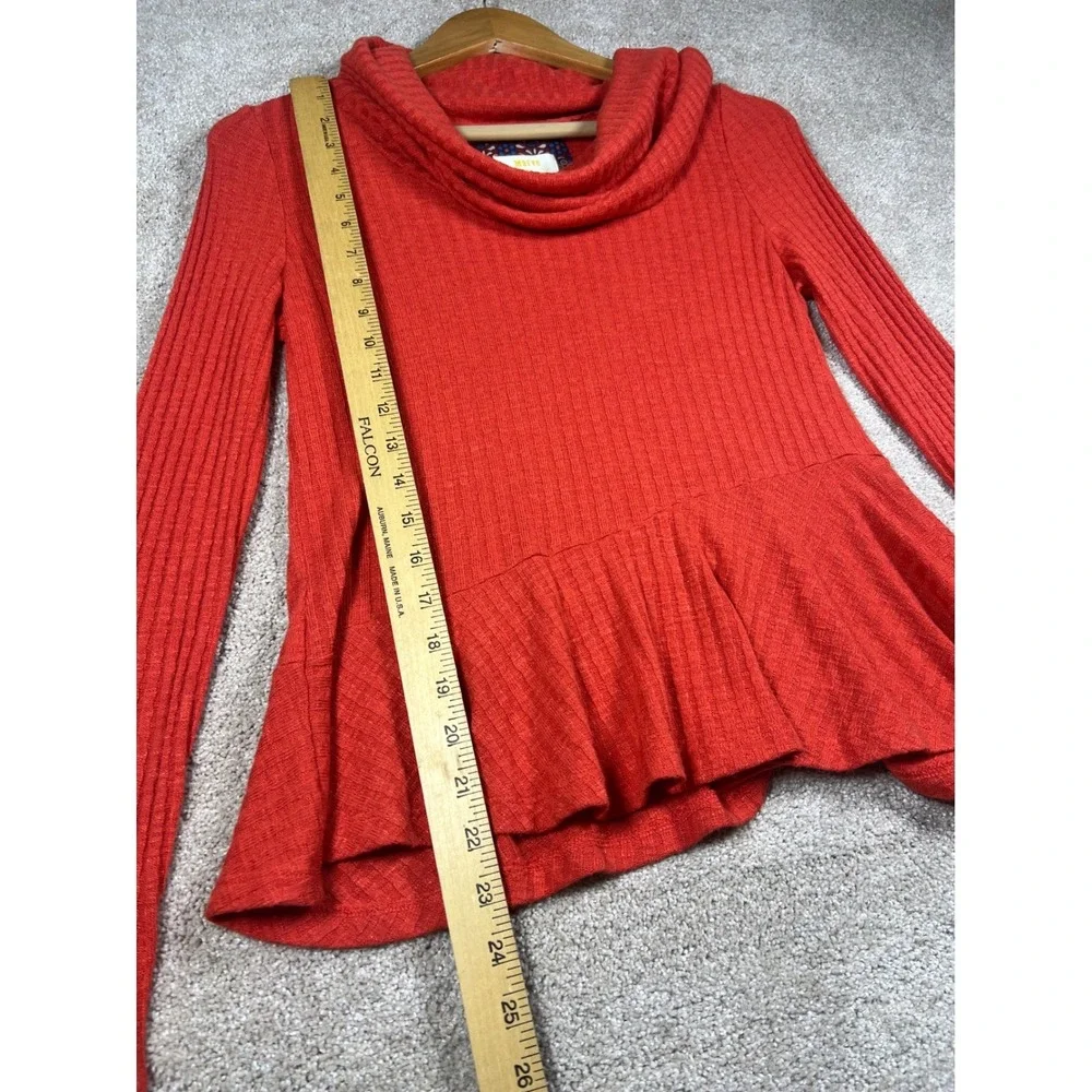 Anthropologie Mauve XS Orange Ribbed‎ Sweater Cowl Neck Peplum Top Knit Retro